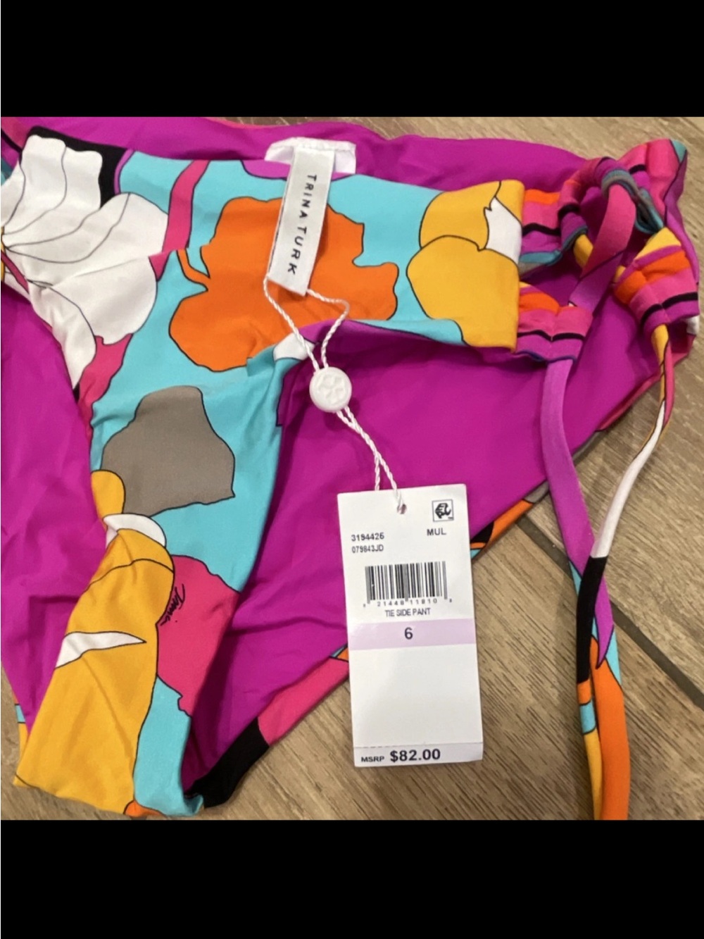 Trina Turk Magenta Floral Tie-Side Bikini Bottom